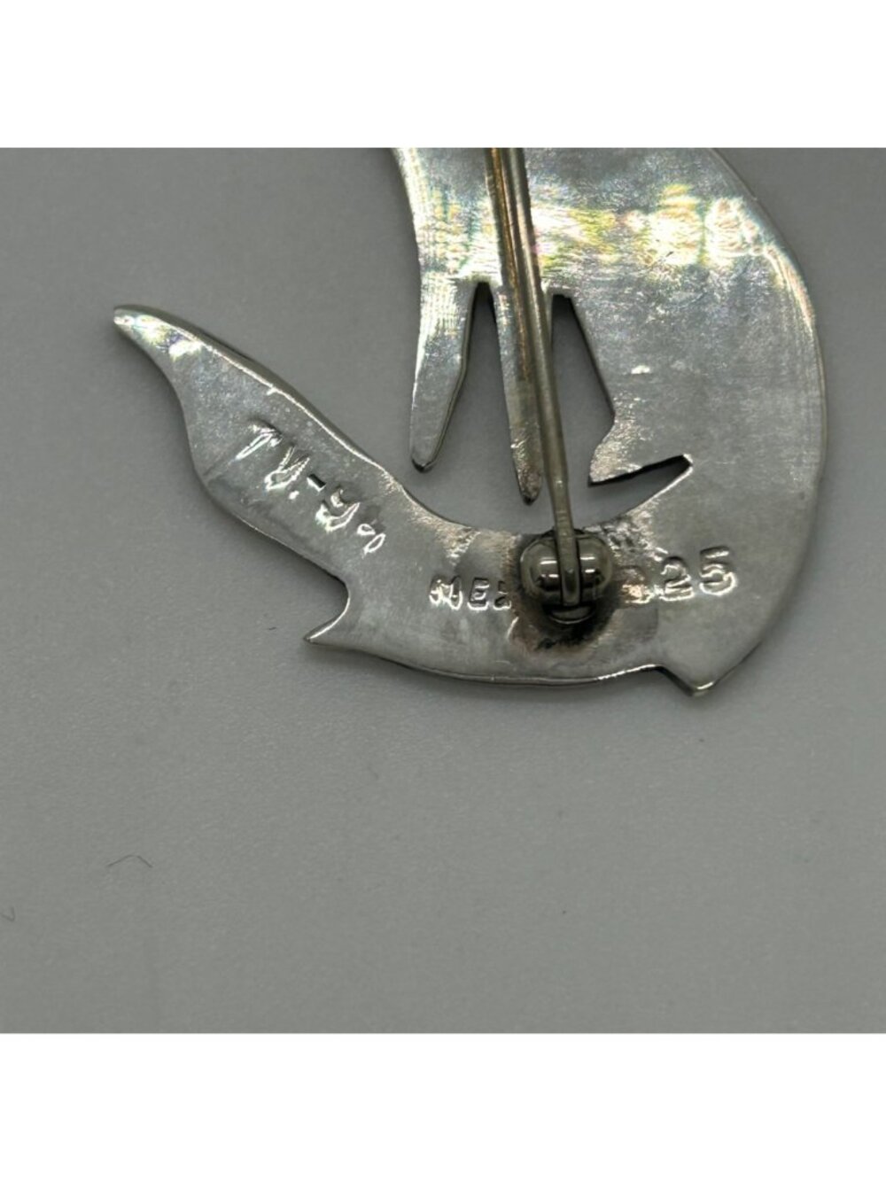 Vintage Sterling Silver Cat Brooch Pin 925 Mexico Handmade 2 Inches 1989 - Picture 5 of 11